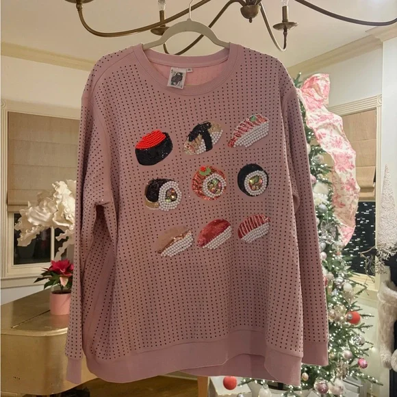 Queen of sparkles Pink Sushi Embroidered Sweater - Picture 1 of 3